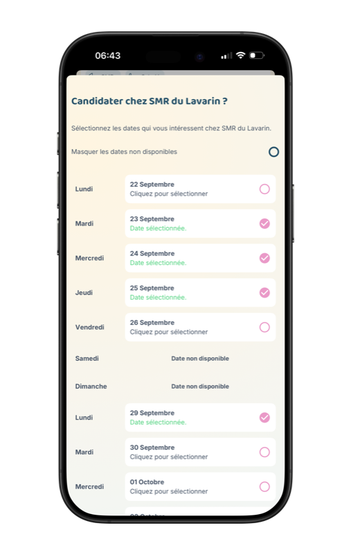 Sélection des jours